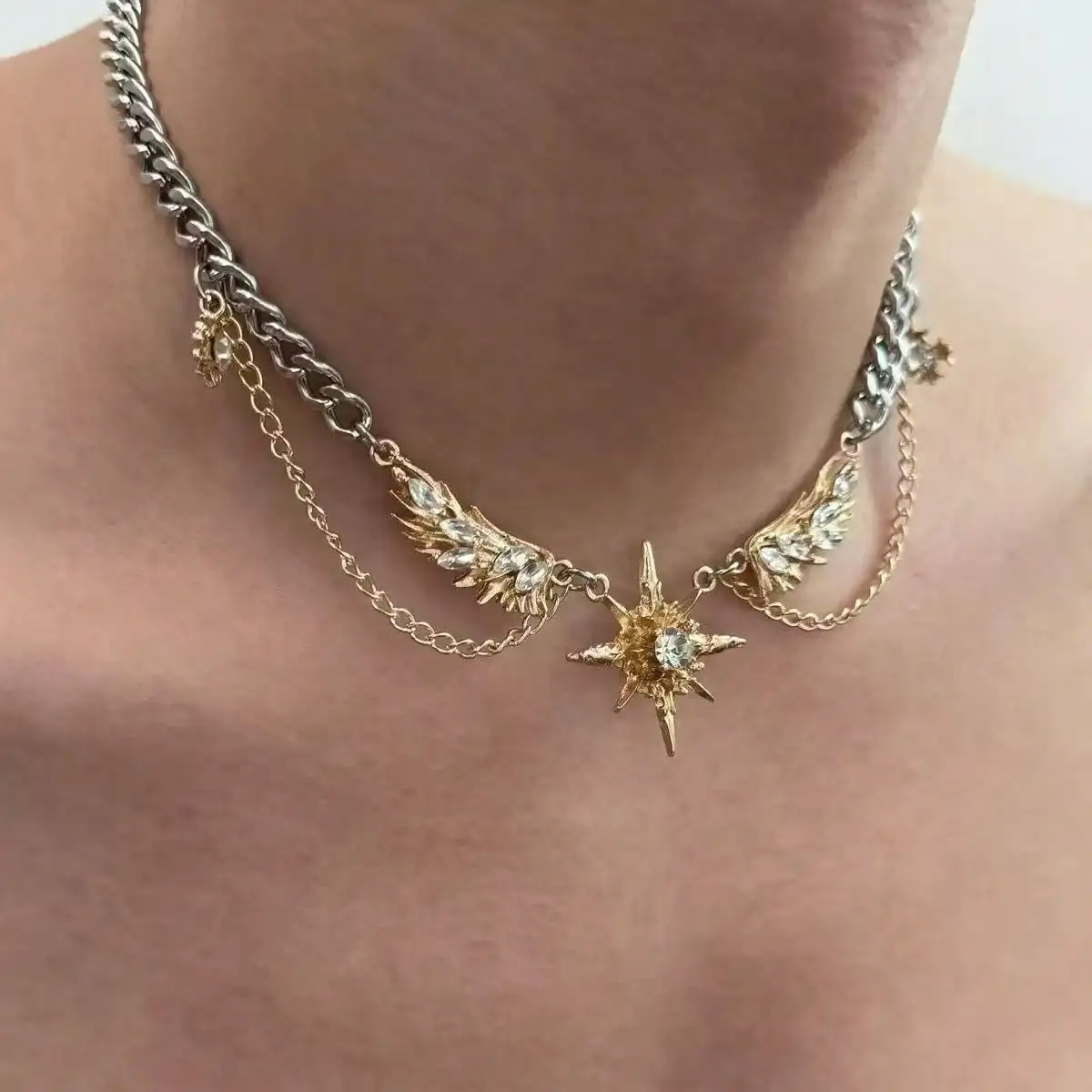 Gothic Punk Gold Color Wings S - Men Accessories Neck Chain review and price